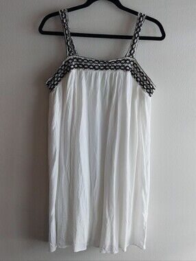 Goa Beachwear White & Black Embroidered Smocked Gauze Lined Tunic Tank